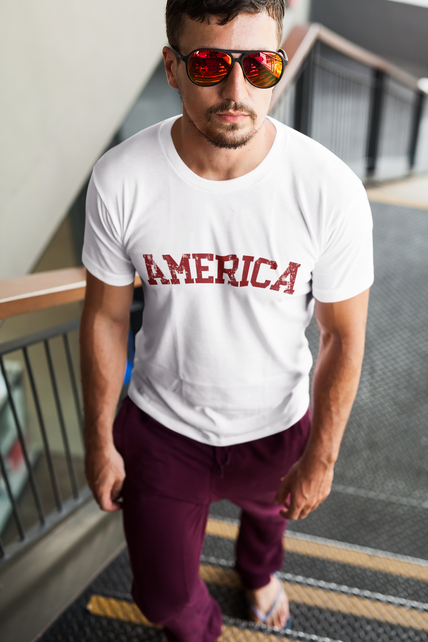 America Maroon Letters Tee