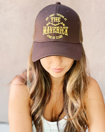 Maverick Embroidered Unisex Trucker Hat - Brown & Yellow