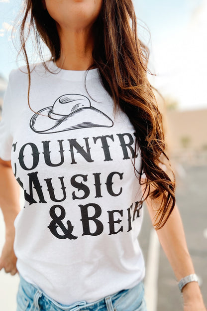 Country Music and Beer - Black and White Tee